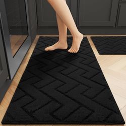 Kitchen Runner Rug and Mats Sets,2 Pieces Super Absorbent Polypropylene Non-Slip Rug,Soft Comfort Floor Mat,Washable for Kitchen,Hallway,Office,Sink,L