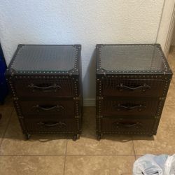 Safavieh Llyoyd 3 Drawer Rolling Chest/Dark Brown Faux Croc Leather-Black With Glass Tops Black and Silver End Tables Side Tables Set Of 2 On Wheels