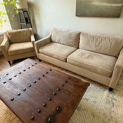 Pottery barn living room set.  Couch chair and table.