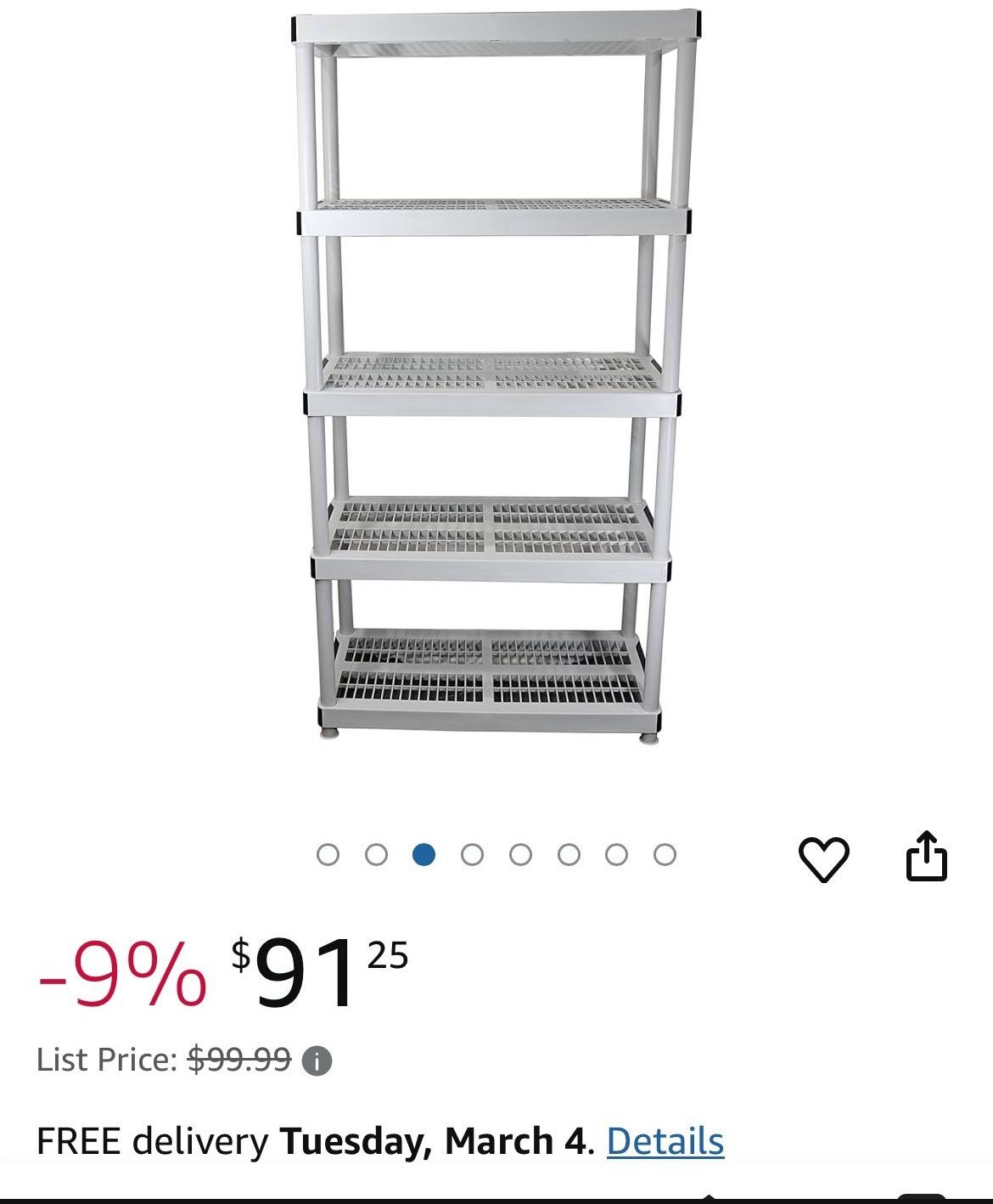 4-Tiered Ventilated Plastic Storage Shelving Unit / Garage Storage/ Organizer / Laundry Room Organizer / Closet Organizer Shelves