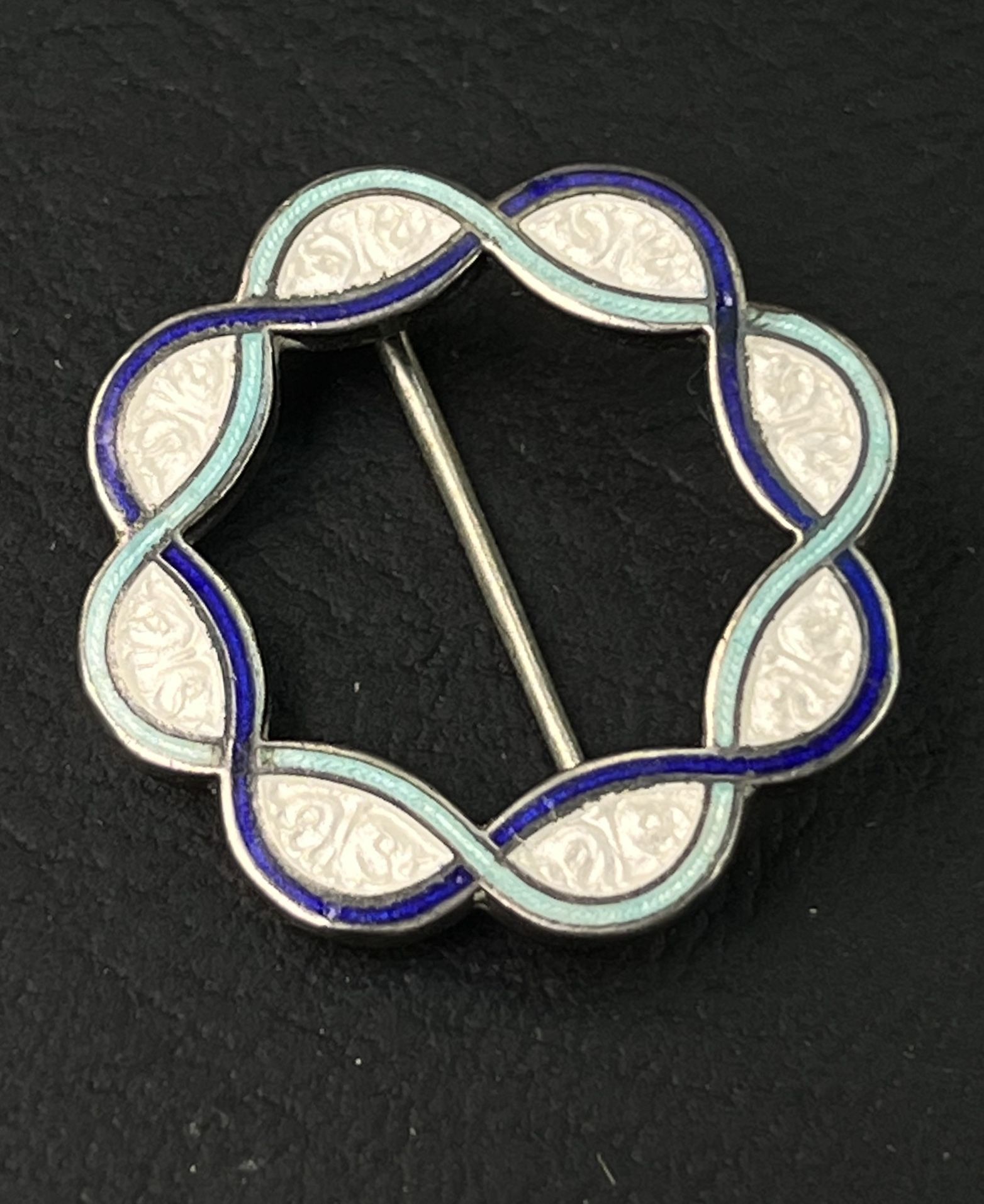 Beautiful Hallmarked Sterling Silver Guilloche Brooch Pin 