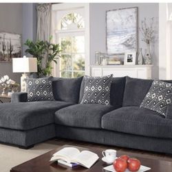 Brand New Super Plush Grey Chenille Sectional Sofa (Pillows Included)