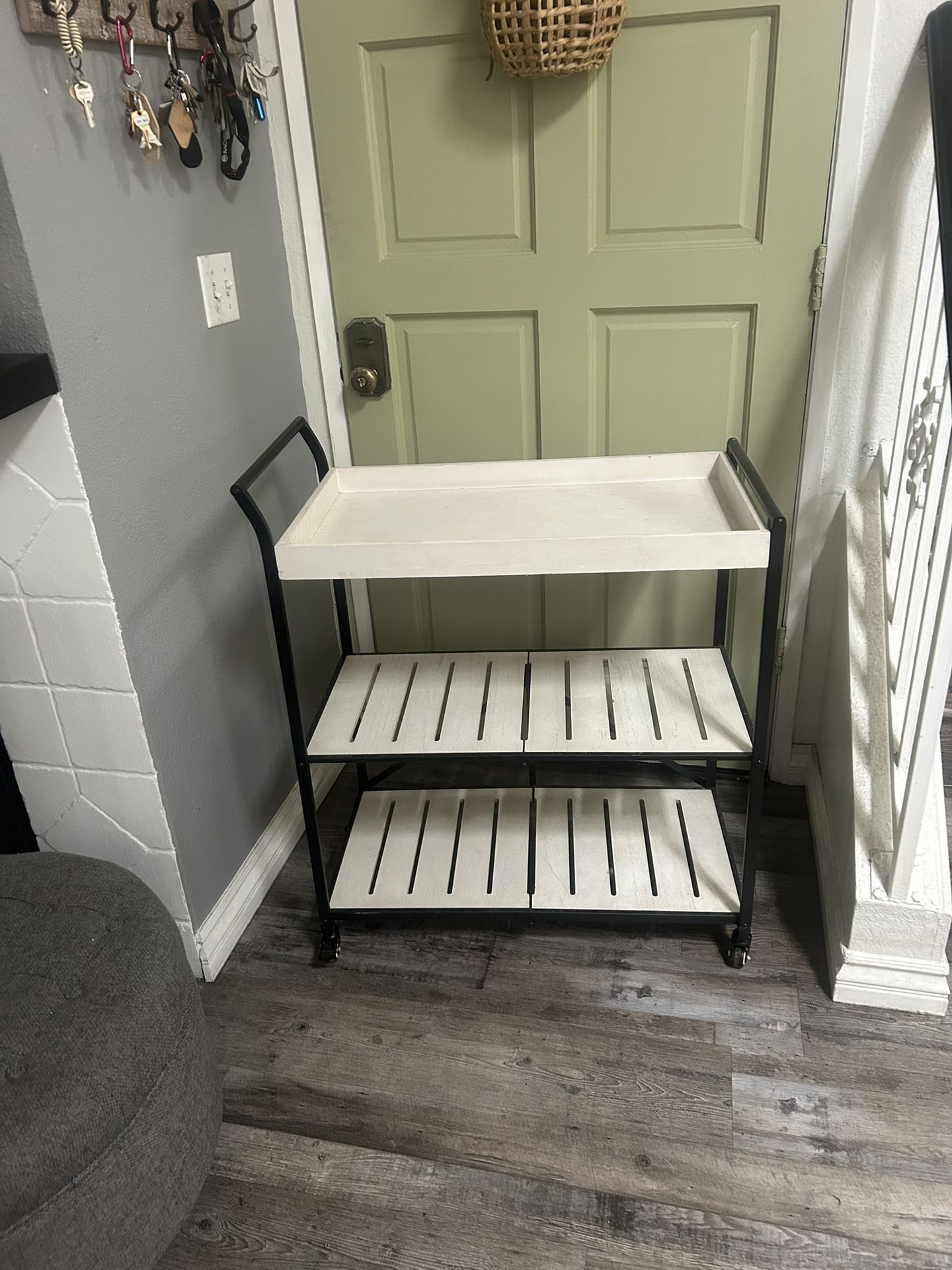 Collapsable Folding Wooden Metal Bar Cart On Wheels