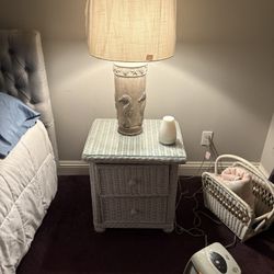 Wicker Bedside Table 2 Drawer Lamp