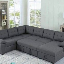 Modern L sectional 7 seater couch sofa with pull out bed and storage new factory sealed boxes sillon 