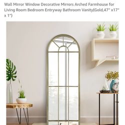 Wall Mirror Window Decorative Mirrors Arched Farmhouse for Living Room Bedroom Entryway Bathroom Vanity(Gold,47” x17” x 1”)....NEW IN BOX 