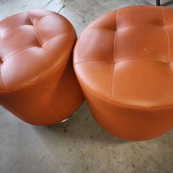 Orange Leather Ottoman Set Of Two 
