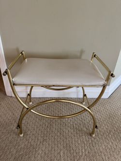 Vintage Hollywood Regency Brass Vanity Bench