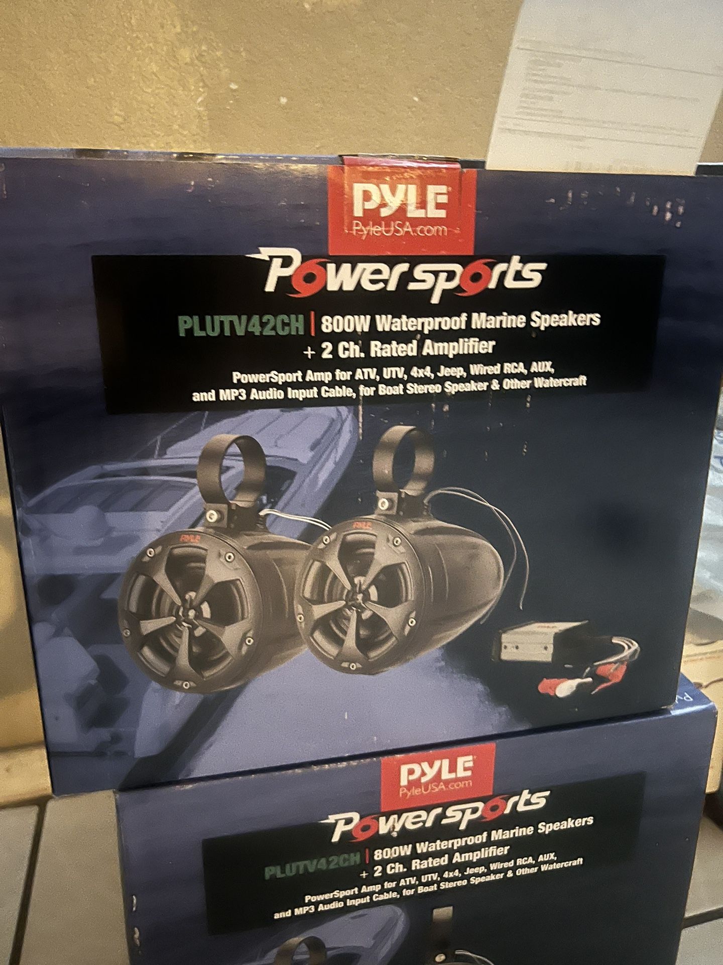 Pyle 800W Marine Speakers with Amplifier - 4" Waterproof Full Range Water Resistant Stereo Tower Speakers System