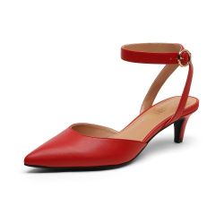 DREAM PAIRS Kitten Heels for Women Low Heel Dress Shoes Wedding Dress Closed Toe Pump Shoes Luna,Size 9,Fire/Red,DPU215