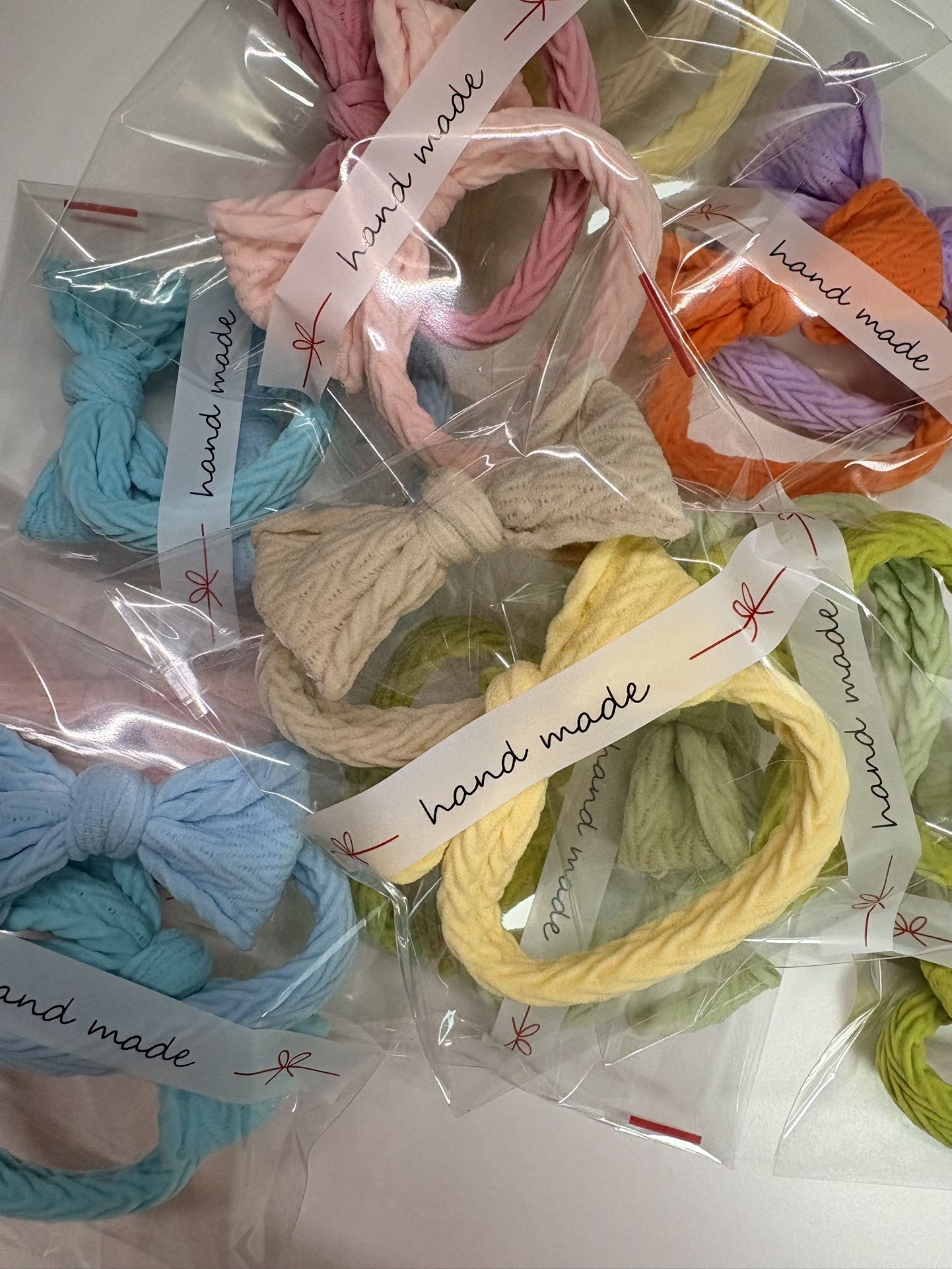 Handmade Knotted Bow Hair ties - Set Of 10 Convertible Hair Elastics