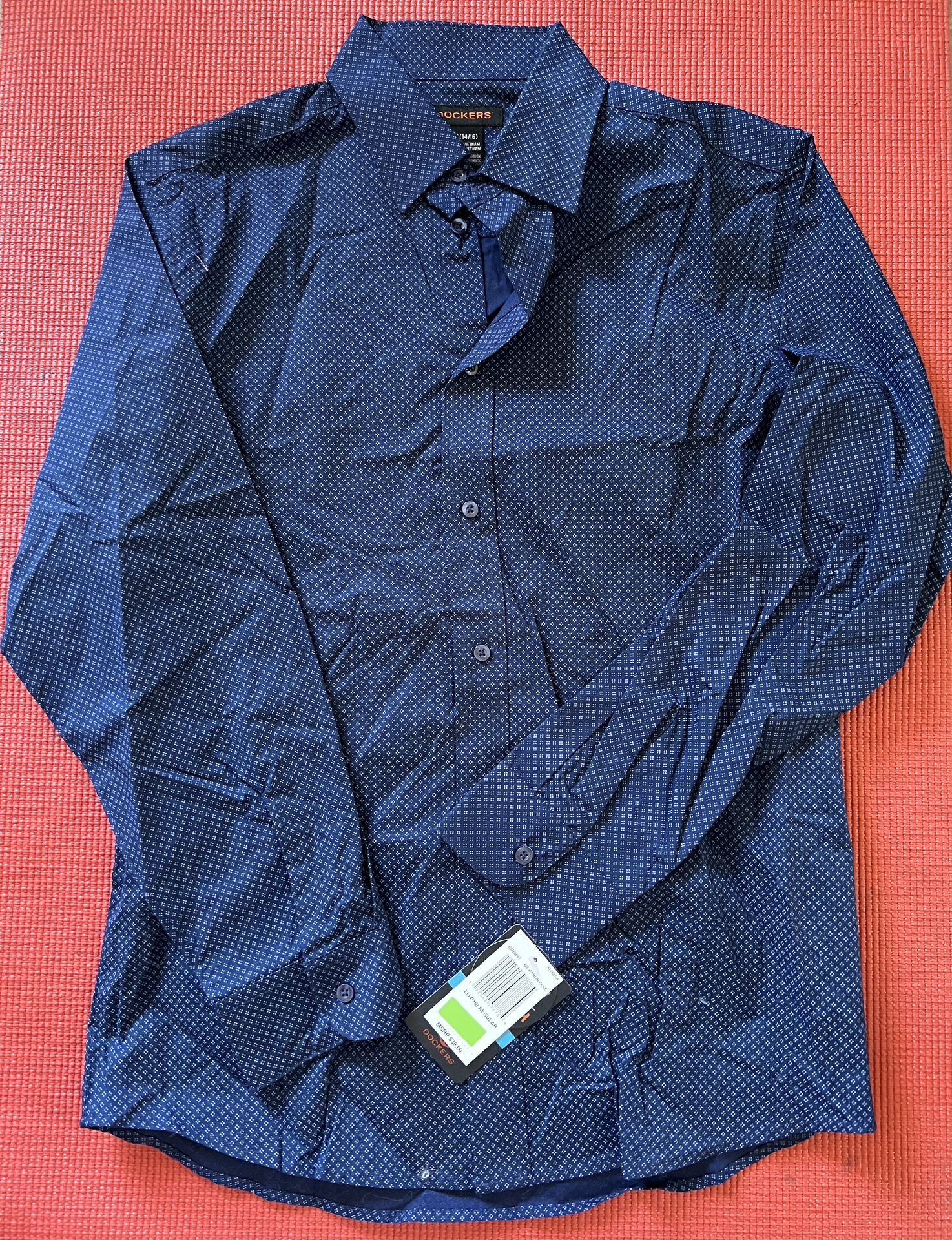 NWT DOCKERS Button Down Dress / Casual Cotton Shirt Boys Small (8) Marlin Blue
