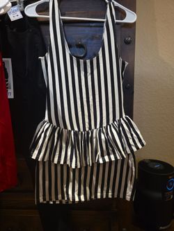 Black and White Striped Peplum Mini Dress