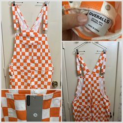 NWT University Of Tennessee Volunteers Styled Orange And White Checkered Overalls Size XL