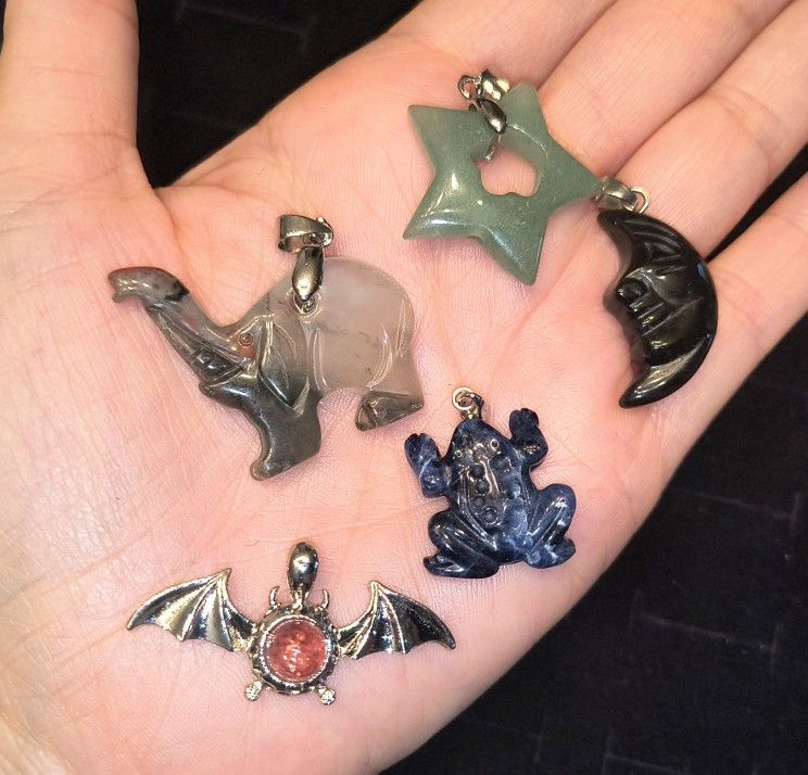 5 Piece Crystal Gemstone Pendant Variety Bundle Lot