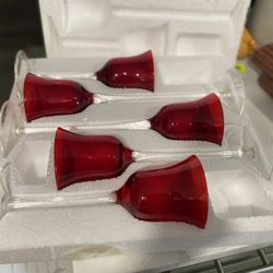 New In Original Box  RED GLASS CANDLE HOLDERS SET OF 5