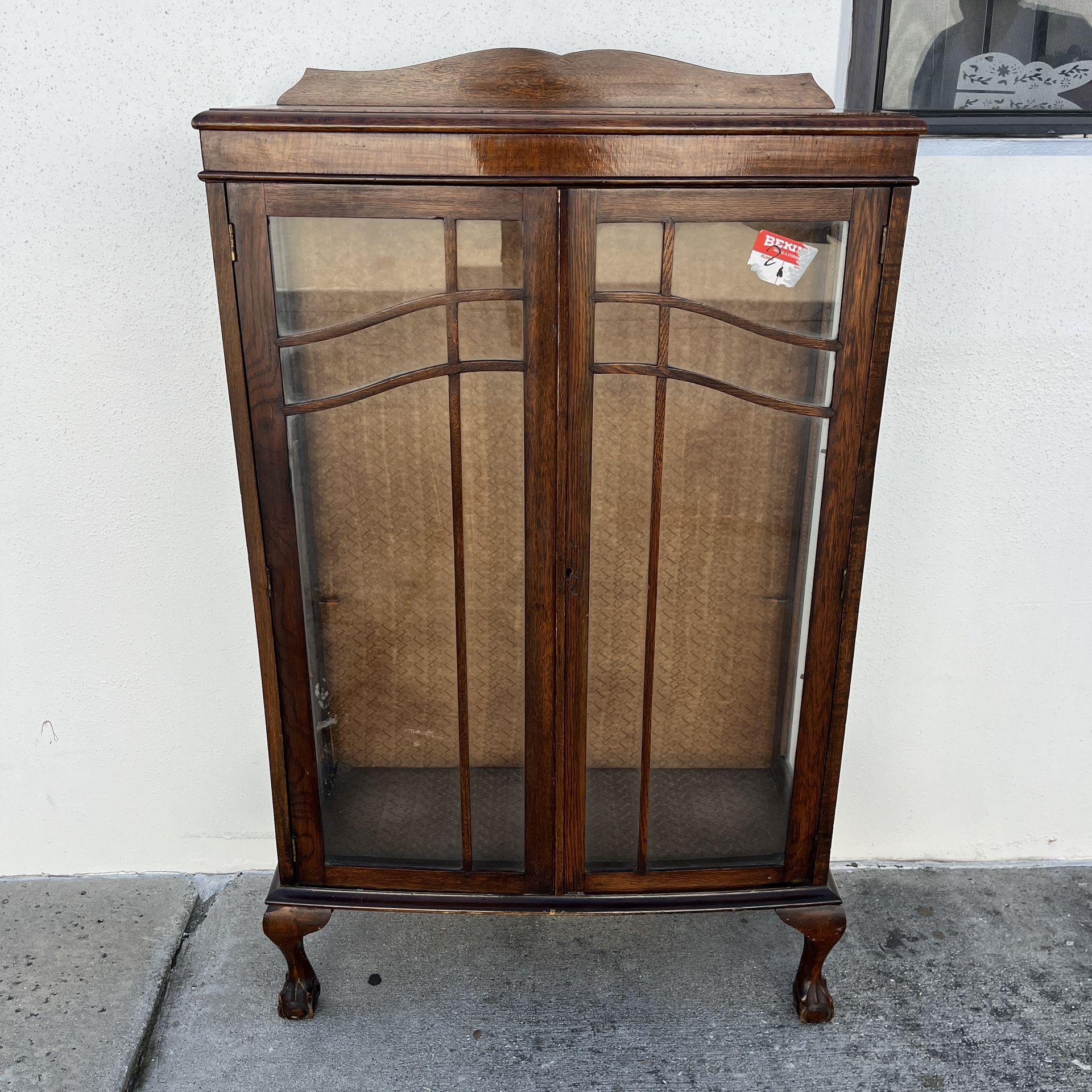 Antique Edwardian Glass Fronted Display Cabinet With Shelves 501"x29"x12"