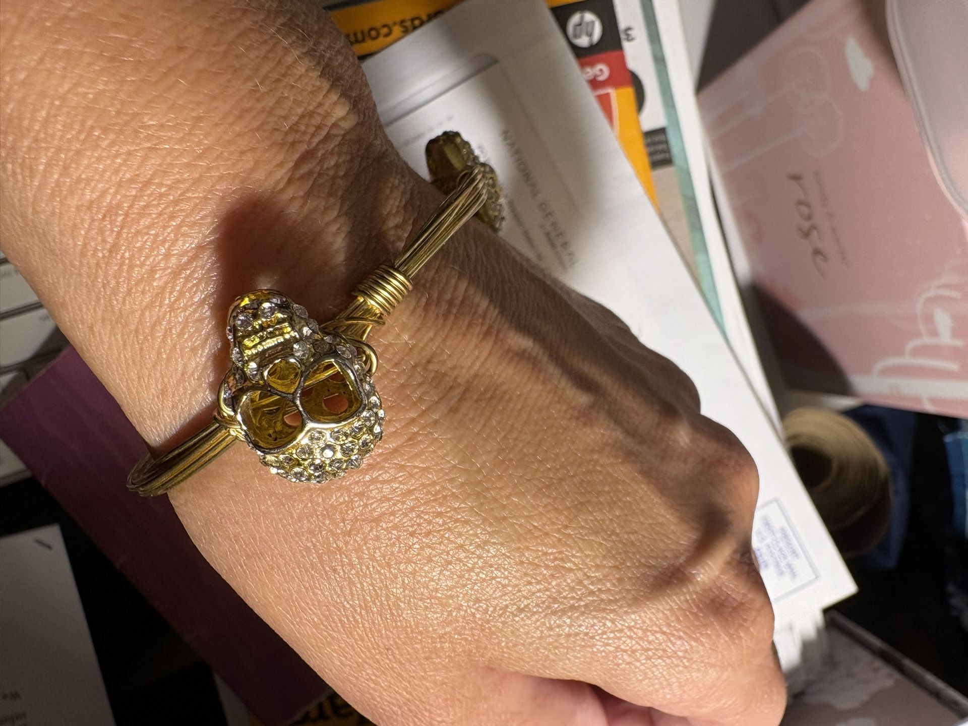Gem Skull Gold Tone Bracelet Make Offers