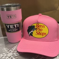 Original bass pro shop hat and 16 oz  yeti 