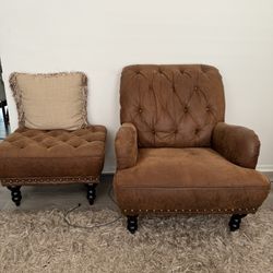 Pier One Leather Chair And Ottoman 