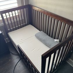 Babyletto Hudson 3-in-1 solid wood convertible crib with toddler rail - dark brown color, bed included, lightly used 