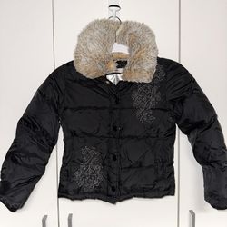 Girls Medium Old Navy Puffer Jacket w detachable Faux Fur Collar Black 
