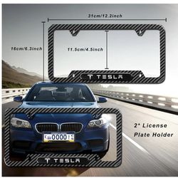 2Pack Carbon Fiber License Plate Frames for Tesla Model 3 S Y X Roadster, 4-Hole