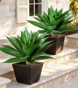 MEW Ivydale Outdoor Faux Plants, 2 PCS 28" Artificial Agave Plant for Outdoors Outside Decoration, Large Fake Plants Realistic Greenery UV Resistant f
