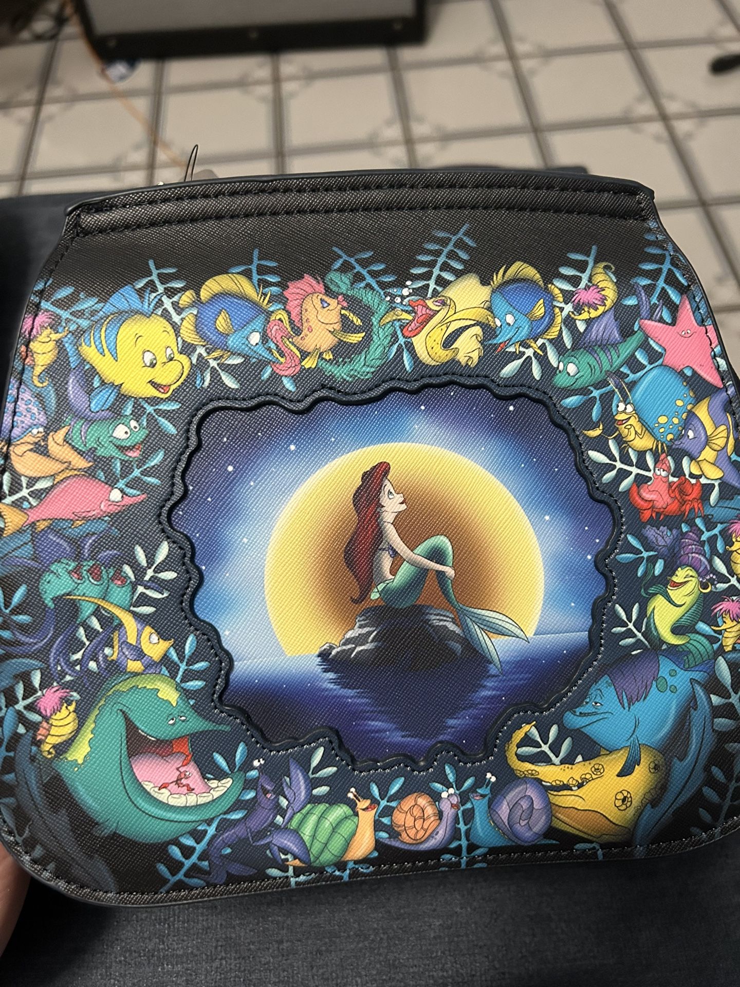 Loungefly‎ Disney The Little Mermaid Under The Sea Nylon Mini Backpack Disney The Little Mermaid Ariel and Flounder Green  main image 2