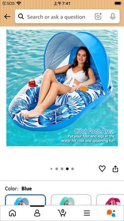 Pool Float with Canopy - Inflatable Pool Floaties Adult Lounger Floats Raft Floating Chair with Cup Holders for Swimming Pool Lake Water Lounge Float 