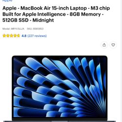 Apple MacBook Air 2024 M3 8G 512GB SSD 15”