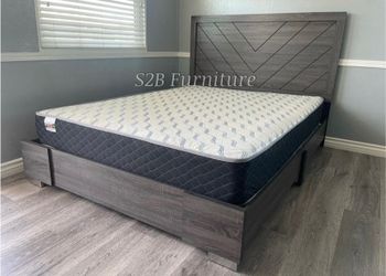 Queen Grey Alpine Platform Bed With Ortho Mattress Included