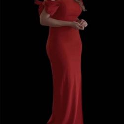 Red Dress, Bow-Trim Off-The- Shoulder, Maxi