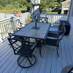 Out Door Deck Furniture W/ Six Chairs Cushions A Umbrella Inc.