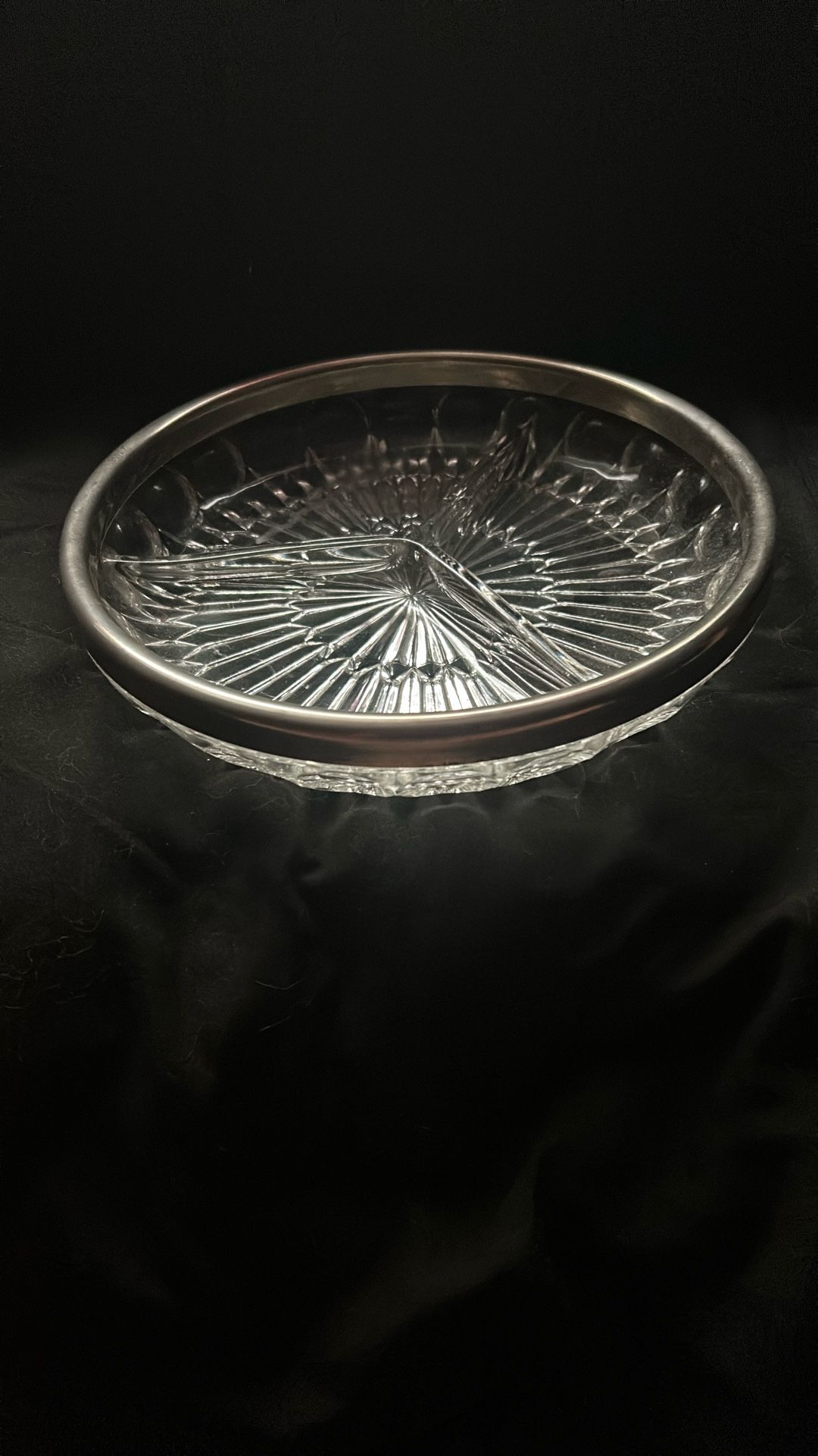 Vintage Distressed Silver Heavy Crystal Jewelry Organizer Trinket Dish