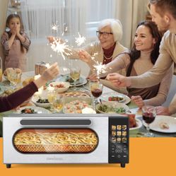 10-in-1 Air Convection Toaster Oven, 15L Convection Toaster Oven Cooker with Color LCD Display and Touch Screen, Toaster, Air Fryer, Dehydrate, 4 Acce
