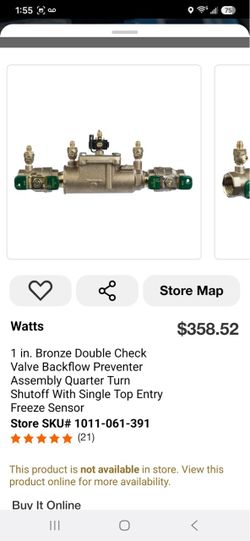1 in. Bronze Double Check Valve Backflow Preventer Assembly Quarter Turn Shutoff With Single Top Entry Freeze Sensor