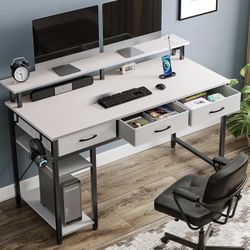 Computer Desk with Power Outlets & LED Light