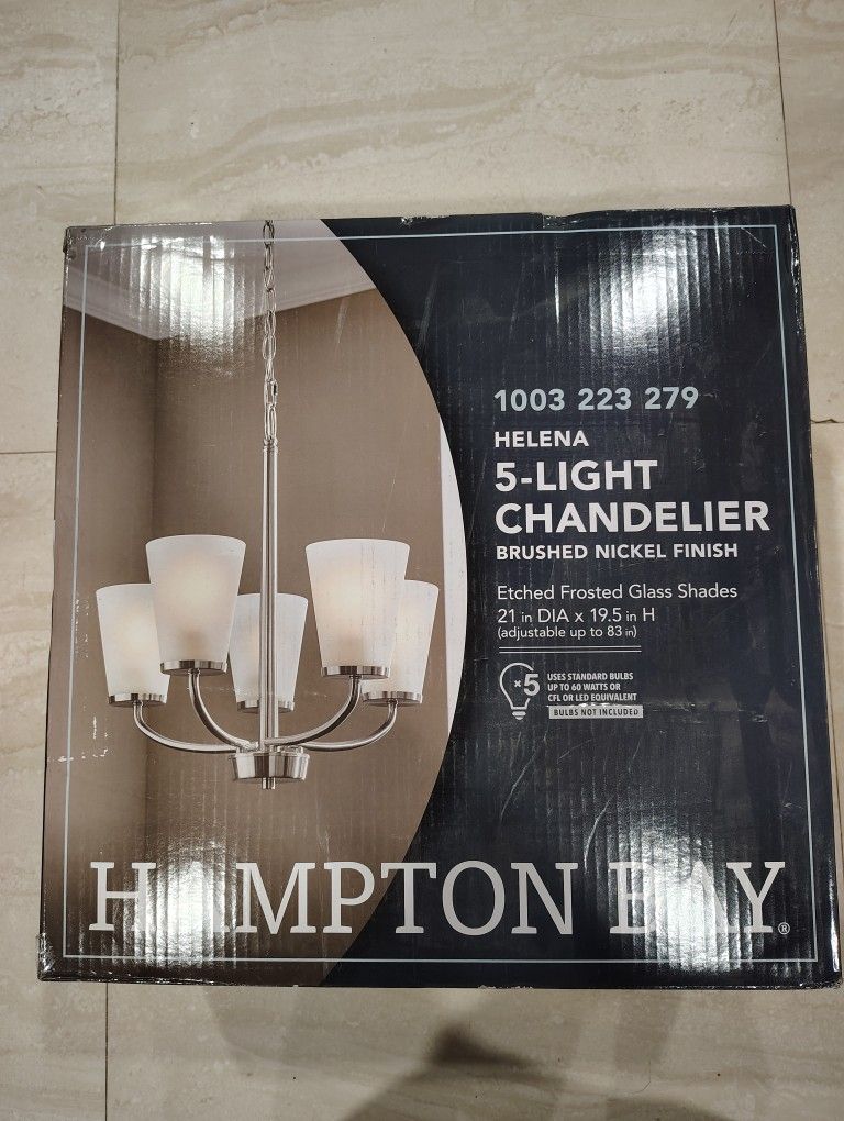 Hampton Bay Helena 5 Light Chandelier Brushed Nickel Dining Room Frosted Glass