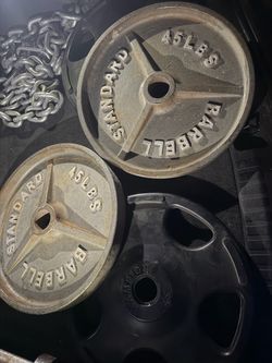 Pair of deep dish 45 lb Olympic weight plates