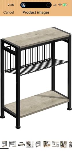 Small Side Table for Small Space, 3-Tier Narrow End Table with Magazine Holder, Slim Nightstand, Skinny Snack Couch Table in Living Room, Bedroom, Stu