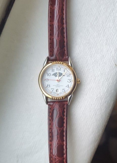 Moon Phase And Date Indicator Brown Strapped Watch