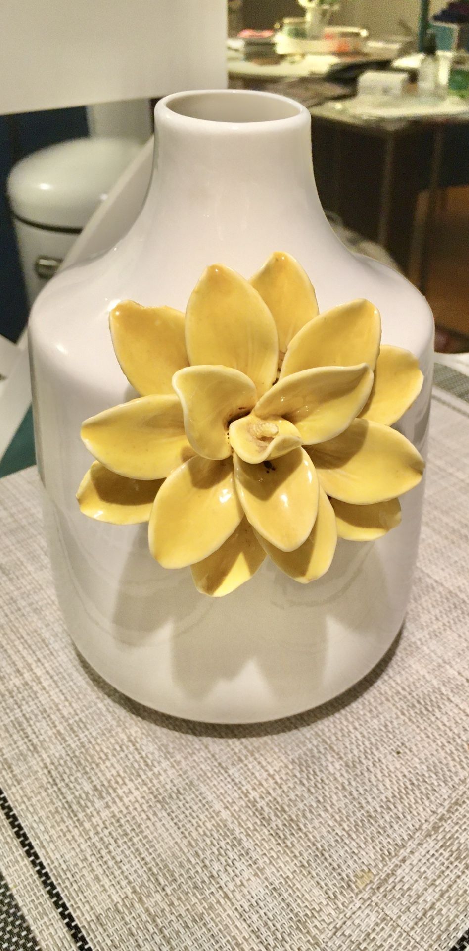 White Vase with Yellow Flower