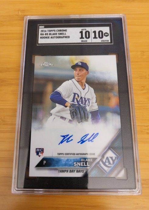 SGC 10, 10 Blake Snell on card Auto Rc 2016 Topps Chrome Rookie Autograph Dodger