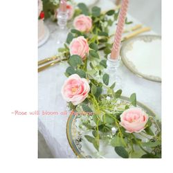 6ft pink roses With Eucalyptus Artificial Vine