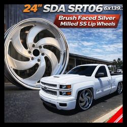 Brand New 24" SDA SRTO6 6x139.7 Brush Faced Silver Milled SS Lip Wheels