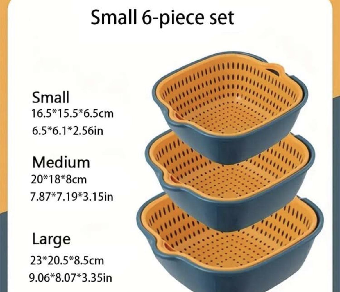 6pcs, Colander, Double Layer Drain Basket, Plastic Strainer Basket, Reusable Washing Basket, Household Colander For Kitchen, Fruits And Vegetable Wash
