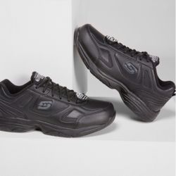 Skechers work wide fit leather slip resistant comfy black sneakers women’s Size 10 wide