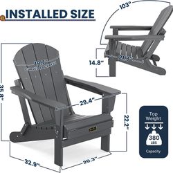New All Weather (SMOKE GREY) Folding Adirondack Chair Polywood Weather Resistant