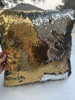 Gold And Silver Sequin Front Accent Pillow